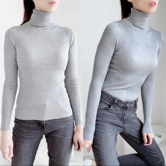 SOFT GREY SLIM FIT TURTLENECK - Picture 3 of 7